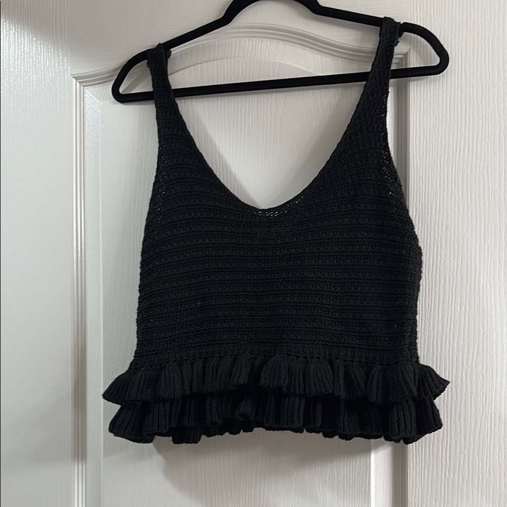 Black Ruffled Knit Tank Top